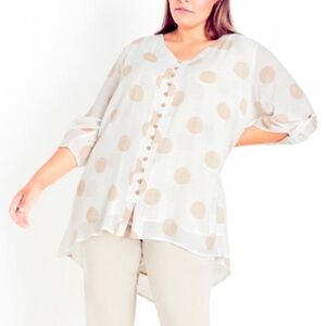 Arna York 18/20W Rory Ivory Button Dot Print Tunic Top H96.5